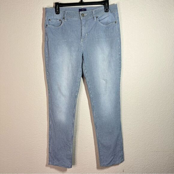 NYDJ Faded Blue Striped Ankle Low Rise Skinny Legging Jeans Womens‎ Size 8 - Picture 1 of 11